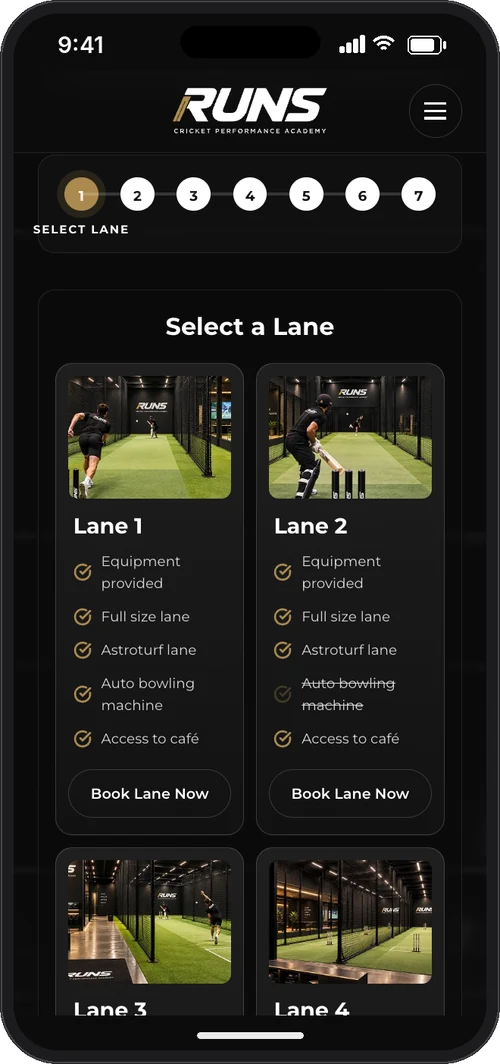 Booking step 1: Select lane